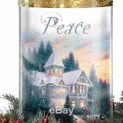 Thomas Kinkade Lighted Peace Love Joy Christmas Red Holiday Centerpiece NEW