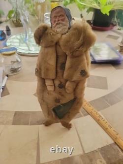 Ultra RARE & Early GERMAN Father Christmas Cotton Wrapped Figure- Easel Back