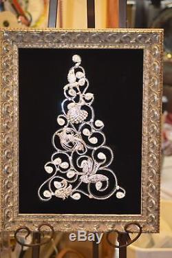 Unique Framed Christmas Tree Made From Vintage Rhinestone Jewelry