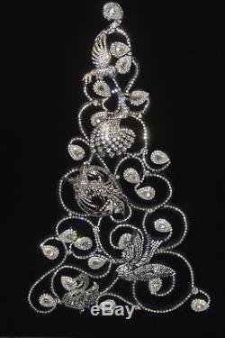 Unique Framed Christmas Tree Made From Vintage Rhinestone Jewelry