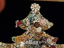 Unique Huge Framed Christmas Tree Made From Vintage Rhinestone Jewelry Stunning