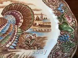 Unique Vintage Large Brown Transfer Ware Thanksgiving Turkey Platter SM Japan