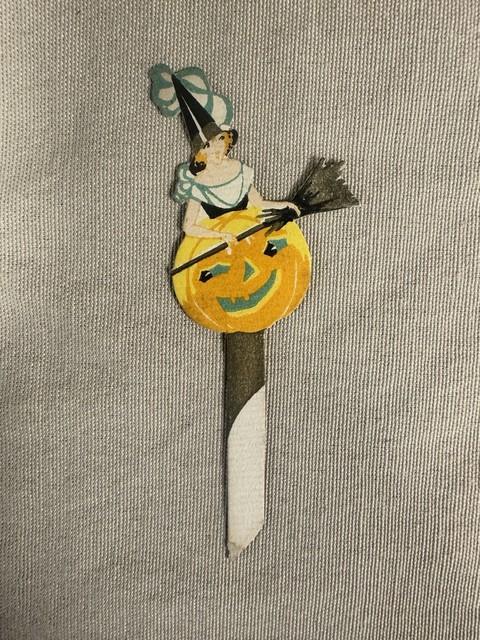 Unused Rare Vintage Art Deco Halloween Diecut Gibson (attr.) Witch Place Card
