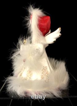Unusual Vintage NAPCO Ceramic Christmas White Angel withFur Trim Holding Gift