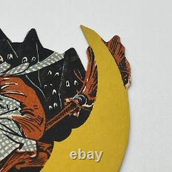 VERY RARE Halloween Dennison Witch Flying In Clouds With Broom Unused Place Card