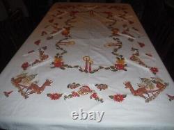 VINTAGE CHRISTMAS MCM TABLECLOTH 90x61 SANTA REINDEER 8 MATCHING NAPKINS EXCELL