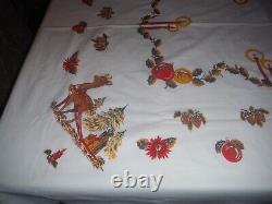 VINTAGE CHRISTMAS MCM TABLECLOTH 90x61 SANTA REINDEER 8 MATCHING NAPKINS EXCELL