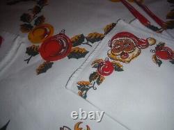 VINTAGE CHRISTMAS MCM TABLECLOTH 90x61 SANTA REINDEER 8 MATCHING NAPKINS EXCELL