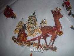 VINTAGE CHRISTMAS MCM TABLECLOTH 90x61 SANTA REINDEER 8 MATCHING NAPKINS EXCELL