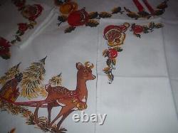 VINTAGE CHRISTMAS MCM TABLECLOTH 90x61 SANTA REINDEER 8 MATCHING NAPKINS EXCELL