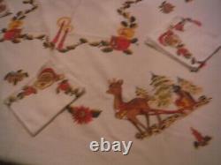 VINTAGE CHRISTMAS MCM TABLECLOTH 90x61 SANTA REINDEER 8 MATCHING NAPKINS EXCELL