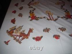 VINTAGE CHRISTMAS MCM TABLECLOTH 90x61 SANTA REINDEER 8 MATCHING NAPKINS EXCELL