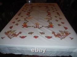 VINTAGE CHRISTMAS MCM TABLECLOTH 90x61 SANTA REINDEER 8 MATCHING NAPKINS EXCELL