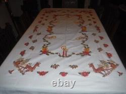 VINTAGE CHRISTMAS MCM TABLECLOTH 90x61 SANTA REINDEER 8 MATCHING NAPKINS EXCELL