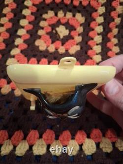 VINTAGE HALLOWEEN ROSBRO HARD PLASTIC TOY Black CAT CANDY CONTAINER Wall Plaque