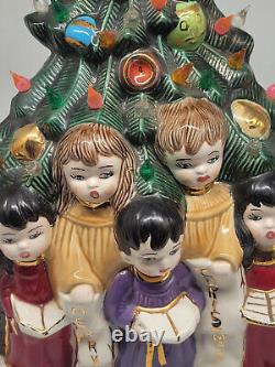 VINTAGE LARGE 17 CERAMIC CHRISTMAS TREE withCAROLERS Choir 1970s Rare