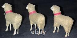 VINTAGE TRIO GERMAN WOOLY MINIATURE PUTZ SHEEP WithSTICK LEGS