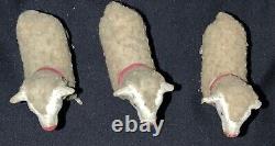 VINTAGE TRIO GERMAN WOOLY MINIATURE PUTZ SHEEP WithSTICK LEGS