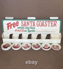VTG 1983 Coca-Cola Sprite Free Santa Metal Coaster Display with 49 New Pcs 22 WOW
