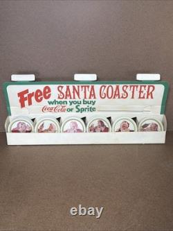VTG 1983 Coca-Cola Sprite Free Santa Metal Coaster Display with 49 New Pcs 22 WOW