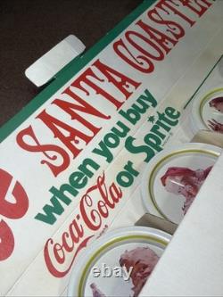VTG 1983 Coca-Cola Sprite Free Santa Metal Coaster Display with 49 New Pcs 22 WOW