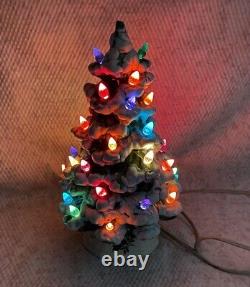 VTG 2 Piece Ceramic Christmas Tree Leviton Lamp Signed A Dawson 1974 Snow Cover