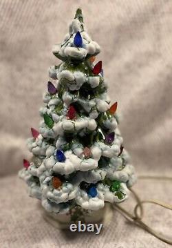 VTG 2 Piece Ceramic Christmas Tree Leviton Lamp Signed A Dawson 1974 Snow Cover