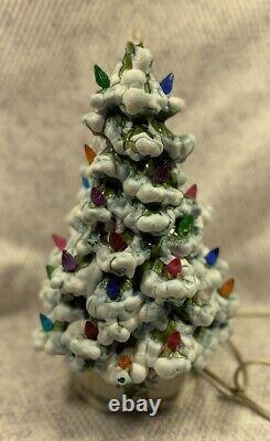 VTG 2 Piece Ceramic Christmas Tree Leviton Lamp Signed A Dawson 1974 Snow Cover