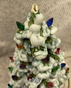 VTG 2 Piece Ceramic Christmas Tree Leviton Lamp Signed A Dawson 1974 Snow Cover