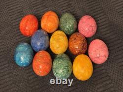 VTG Alabaster Hand Carved Easter Eggs Set Of 12 (TRAY NOT INCLUDED)