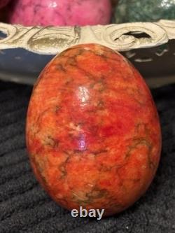 VTG Alabaster Hand Carved Easter Eggs Set Of 12 (TRAY NOT INCLUDED)