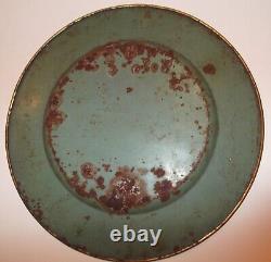 VTG Antique Christmas 10 Round Tin Litho Tray Plate Little Girl & Doll Holly