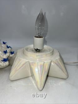 VTG Ceramic Lava Christmas Tree Opalescent White Blue Birds Doves 21 Tall Works