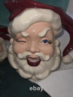 VTG Ceramic Winking Santa Pitcher And 4 Cups SEE READ