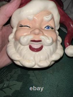 VTG Ceramic Winking Santa Pitcher And 4 Cups SEE READ