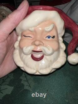 VTG Ceramic Winking Santa Pitcher And 4 Cups SEE READ