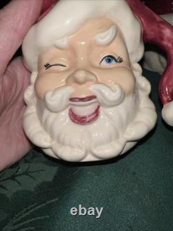 VTG Ceramic Winking Santa Pitcher And 4 Cups SEE READ