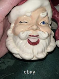 VTG Ceramic Winking Santa Pitcher And 4 Cups SEE READ