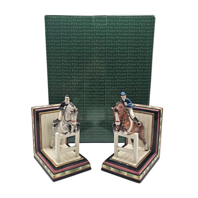 Vtg Fitz & Floyd Equestrian Horse Jumping Bookends Pair Ceramic Décor 9