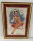 Vtg Framed July 4th Patriotic Sexy Pin Up Gal Gold Wood Filet Red Mat 13 X 18