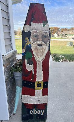VTG Hand painted Santa Christmas Board Sign 72x16 Folk Art Tracy Hall Decor