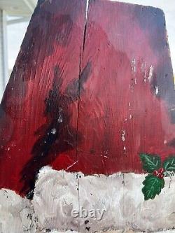 VTG Hand painted Santa Christmas Board Sign 72x16 Folk Art Tracy Hall Decor