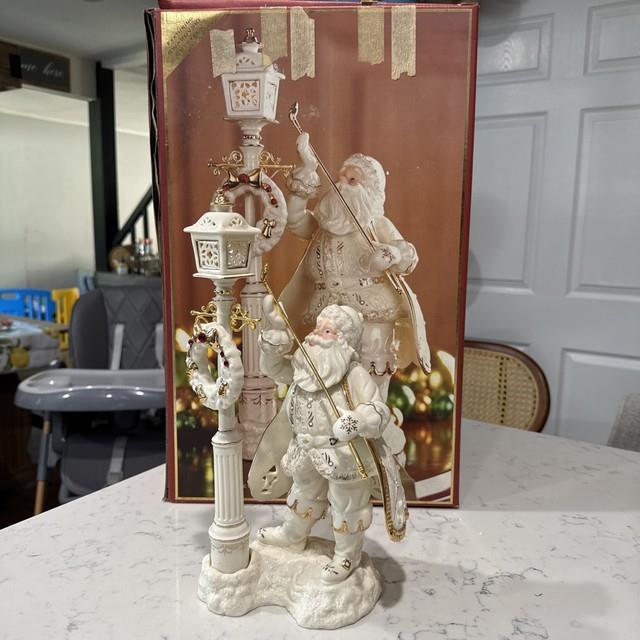 Vtg Lenox Florentine & Pearl Jeweled Santa Lighting Lamp Post Figurine Withbox