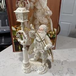 VTG Lenox Florentine & Pearl Jeweled Santa Lighting Lamp Post Figurine withBox
