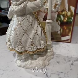 VTG Lenox Florentine & Pearl Jeweled Santa Lighting Lamp Post Figurine withBox