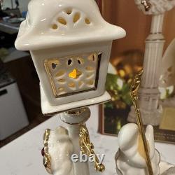 VTG Lenox Florentine & Pearl Jeweled Santa Lighting Lamp Post Figurine withBox