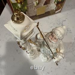 VTG Lenox Florentine & Pearl Jeweled Santa Lighting Lamp Post Figurine withBox