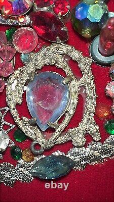 VTG MCM Jewelry Art Christmas Tree On Red Velvet Light Up Flaw 30x24 Framed