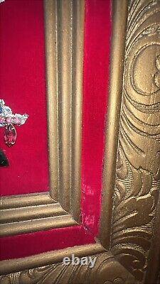 VTG MCM Jewelry Art Christmas Tree On Red Velvet Light Up Flaw 30x24 Framed