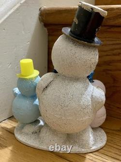 VTG PUTZ Mica 3 Snowman Rare Candy Container Japan 1950s Fragile Condition Read